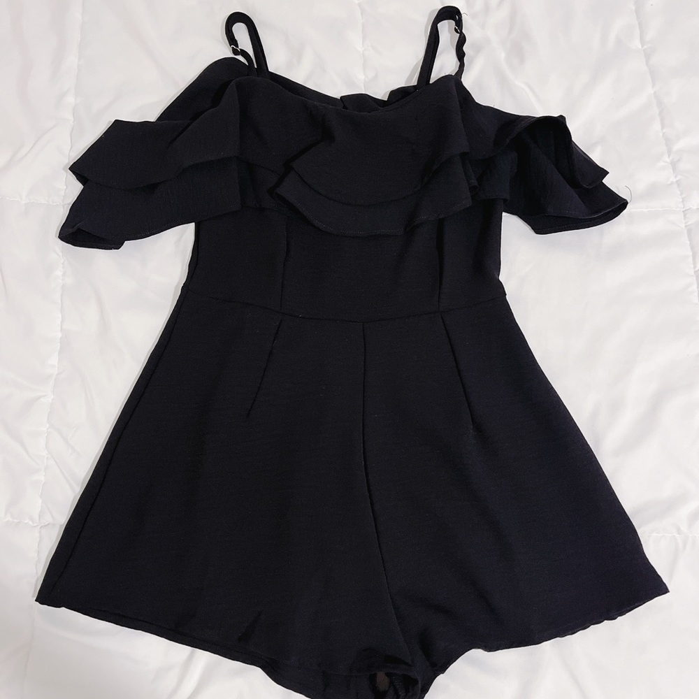 Black Off the Shoulder Romper Dress